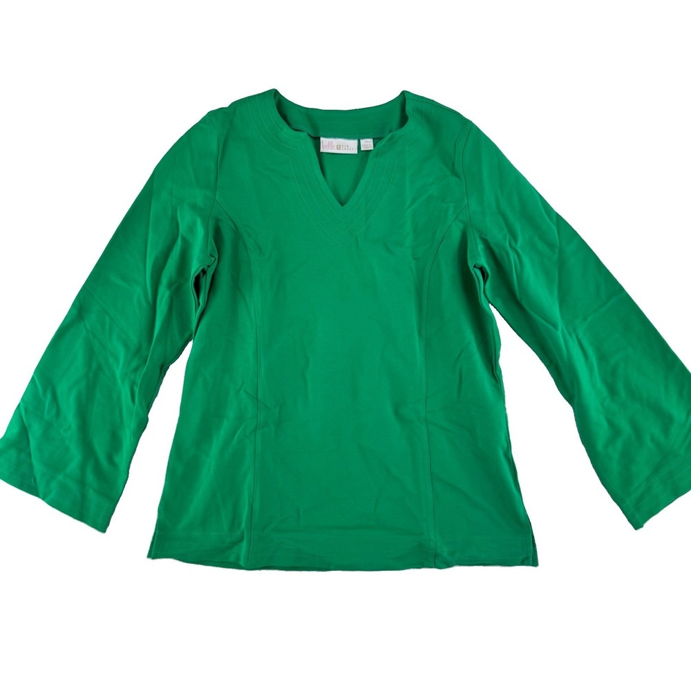 Belle by Kim Gravel Ponte Split Neck Top XS Bright Green